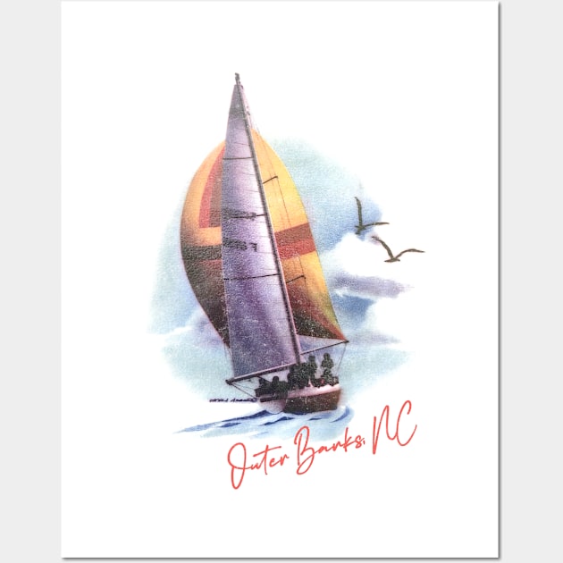 Outer Banks - Retro Sailboat Design Wall Art by DankFutura